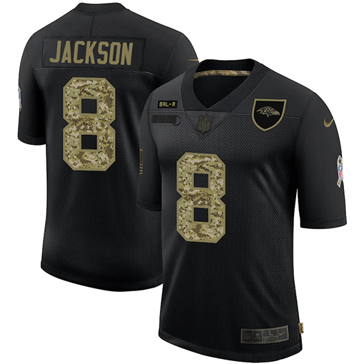 Men's Baltimore Ravens #8 Lamar Jackson Black Camo Salute To Service Limited Jersey